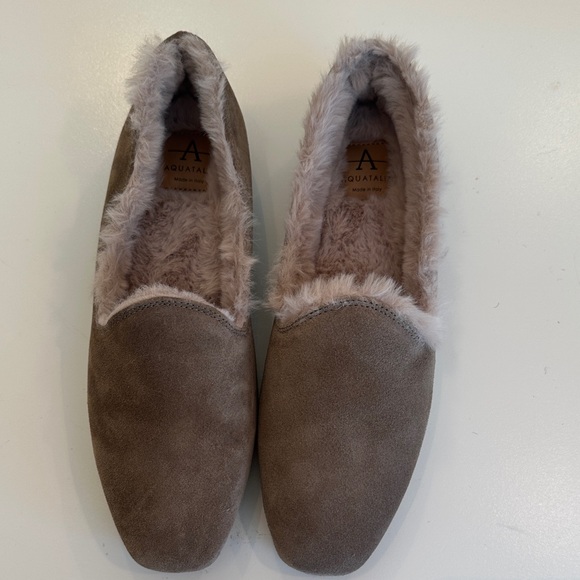 Aquatalia Shoes - New Aquatalia Taupe  Soft Suede , Romie Faux Fur Lined Loafers. Size 6.